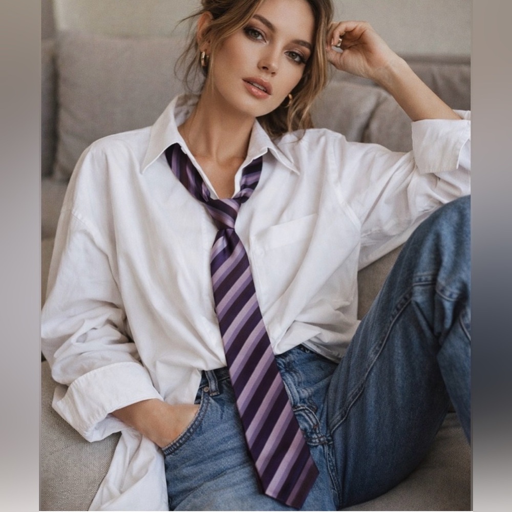 Balmain Purple Striped Silk Tie
